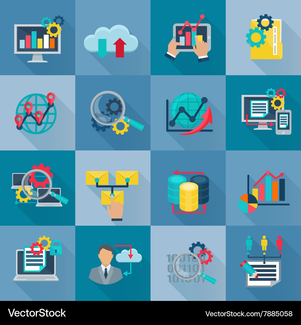 Big Data Icons - Analytics & Processing Vector Image