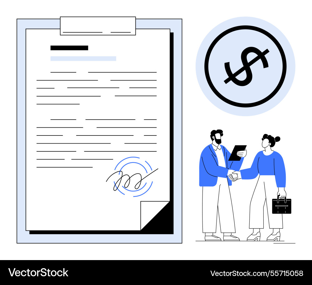 Contract signing with handshake and dollar icon Vector Image