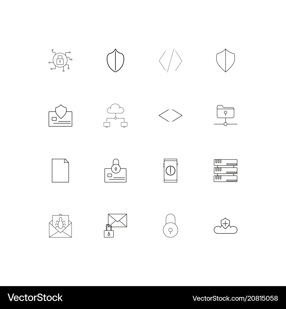 Cyber security linear thin icons set outlined vector image