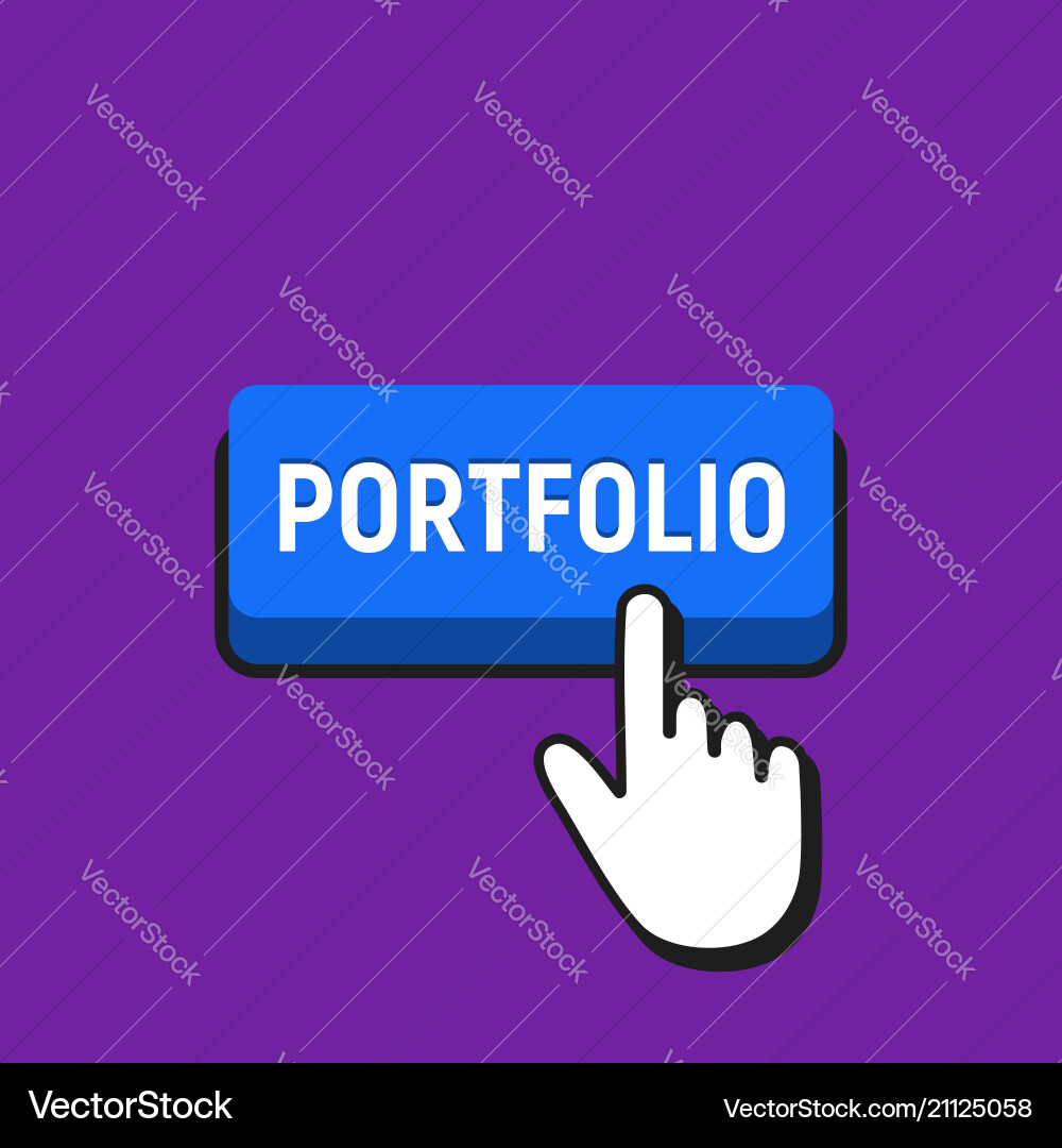 Hand mouse cursor clicks the portfolio button vector image