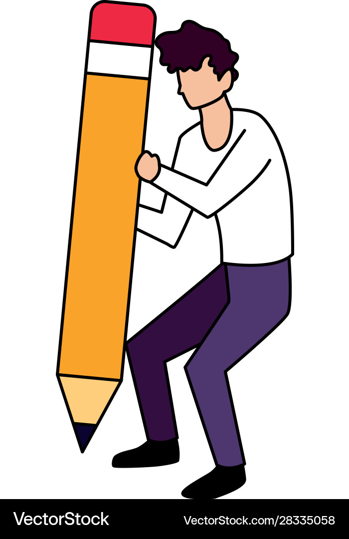 Man with pencil to write on white background Man with pencil to write on white background Vector Image