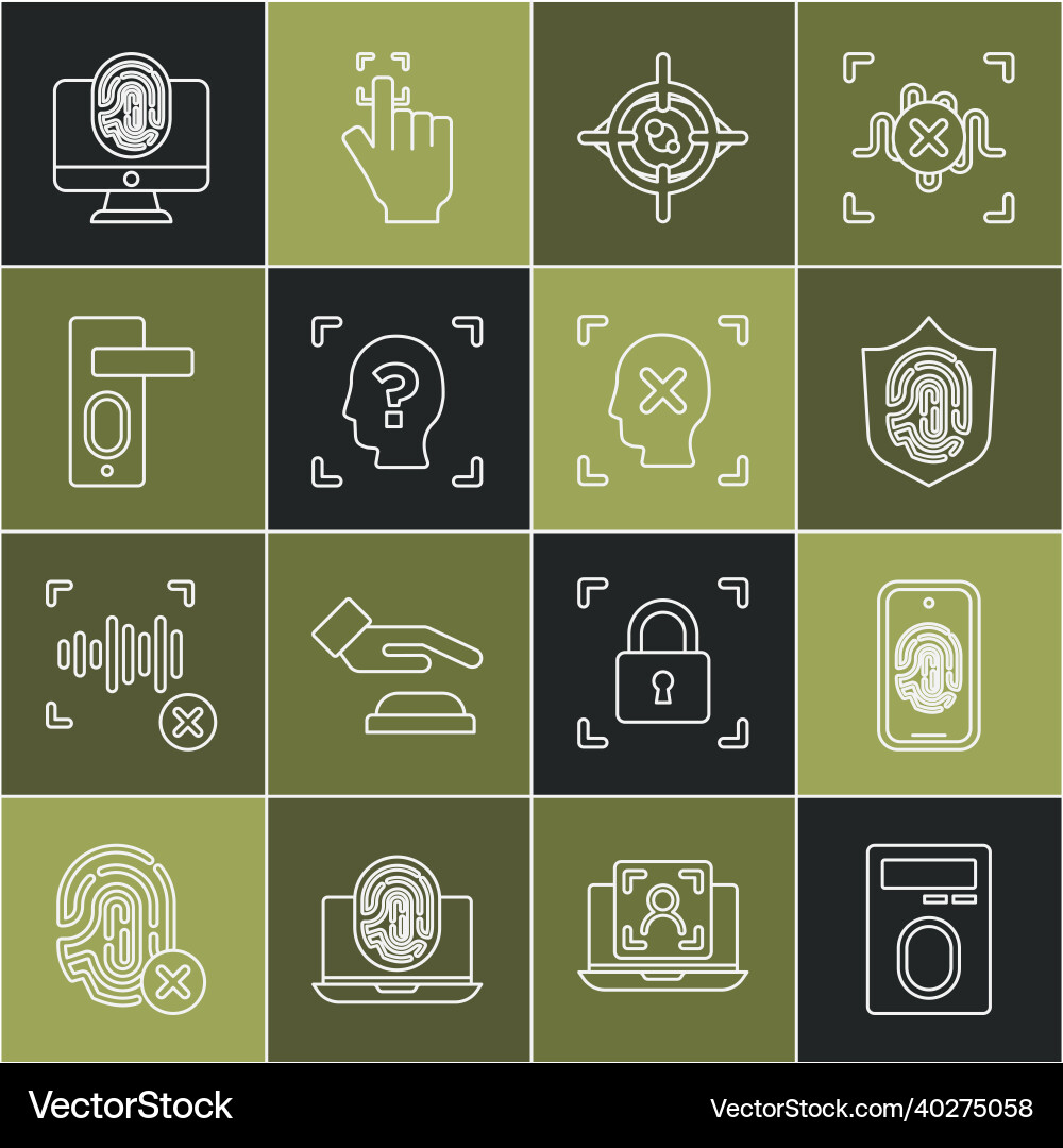 Set line fingerprint with lock mobile Set line fingerprint with lock mobile vector image