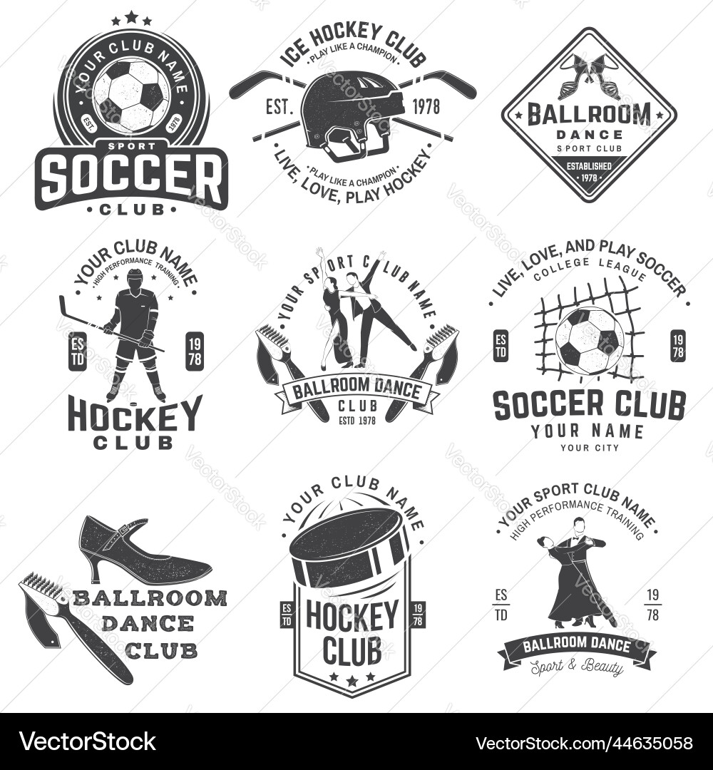 Set of ice hockey ballroom dance and soccer club Set of ice hockey ballroom dance and soccer club vector image