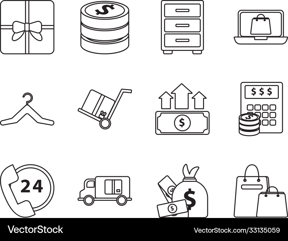 Bundle twelve shopping set collection icons Vector Image