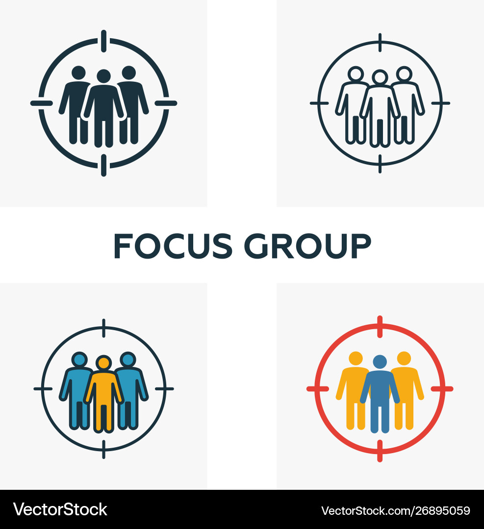 Focus group icon set four elements in different Vector Image