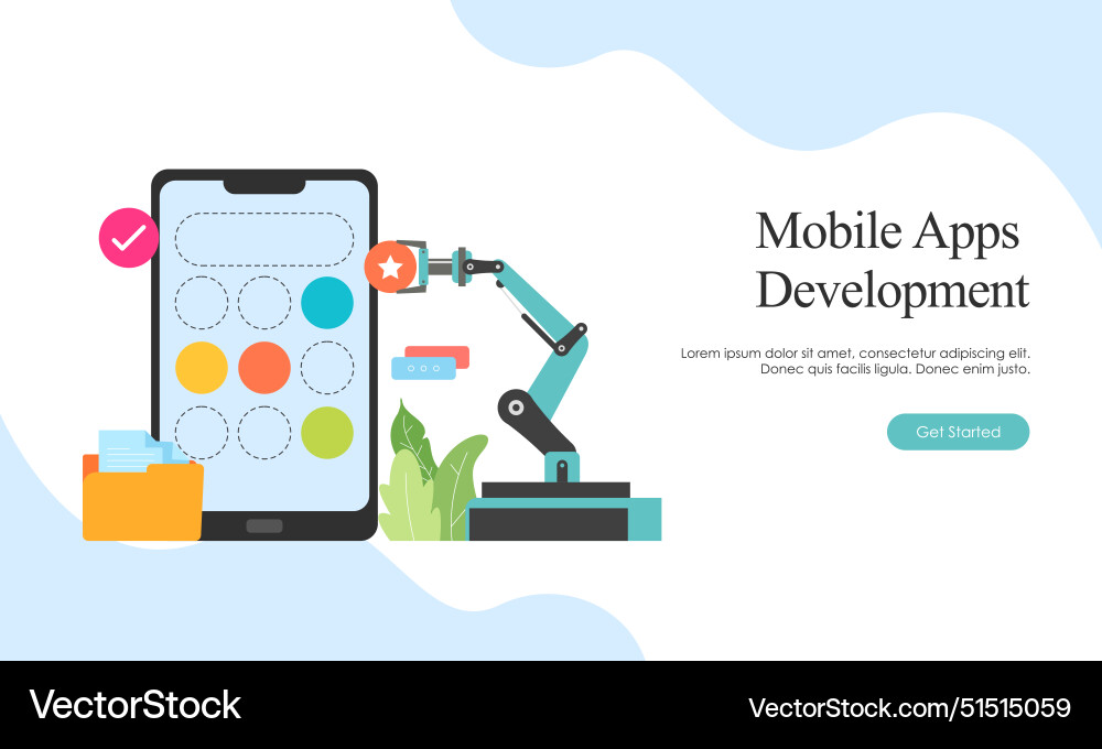 Landing page template for mobile app development Landing page template for mobile app development Vector Image