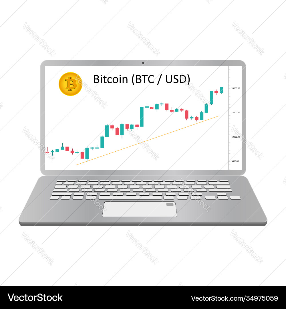 Laptop with bitcoin price chart on screen isolated Vector Image
