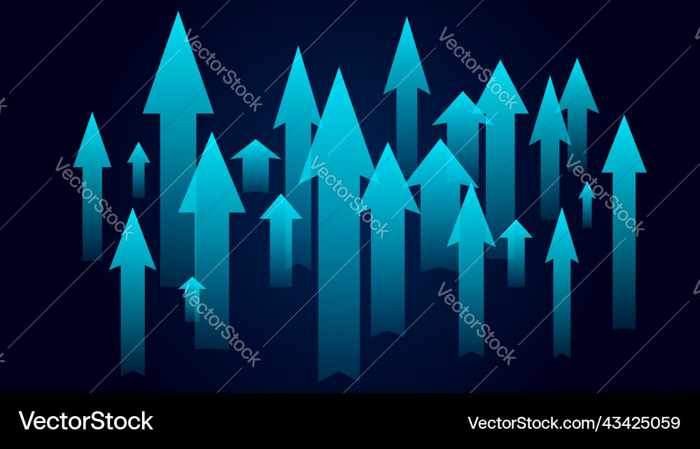 Lots of cyan up arrows on a dark blue background Vector Image