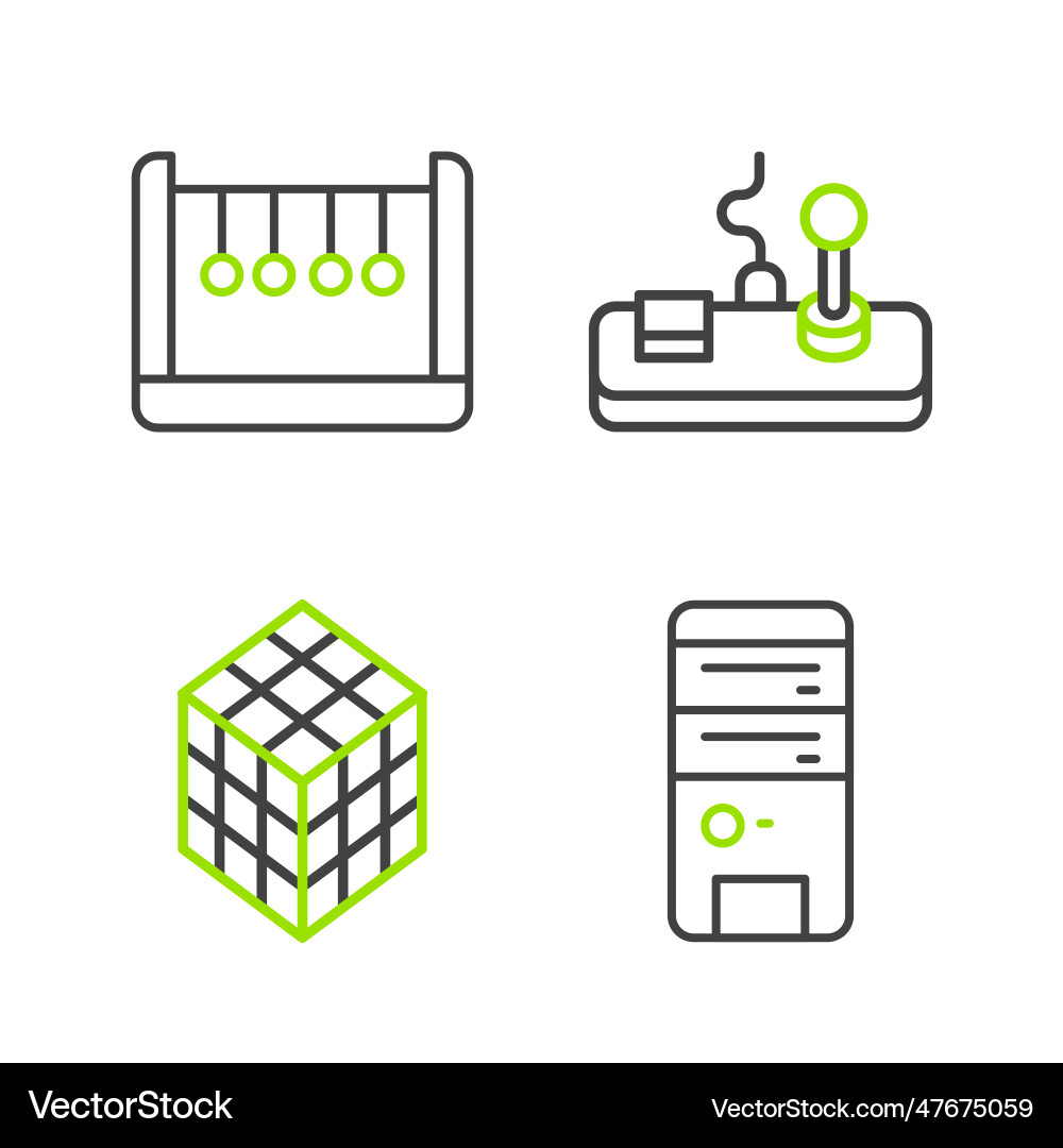 Set line computer rubik cube gamepad Set line computer rubik cube gamepad vector image