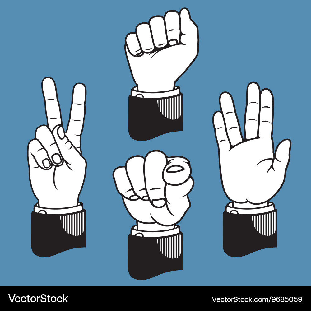 Set of four hand gestures based on printer pointer Vector Image
