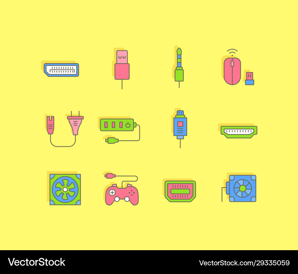 Set simple line icons upgrading computer Set simple line icons upgrading computer Vector Image