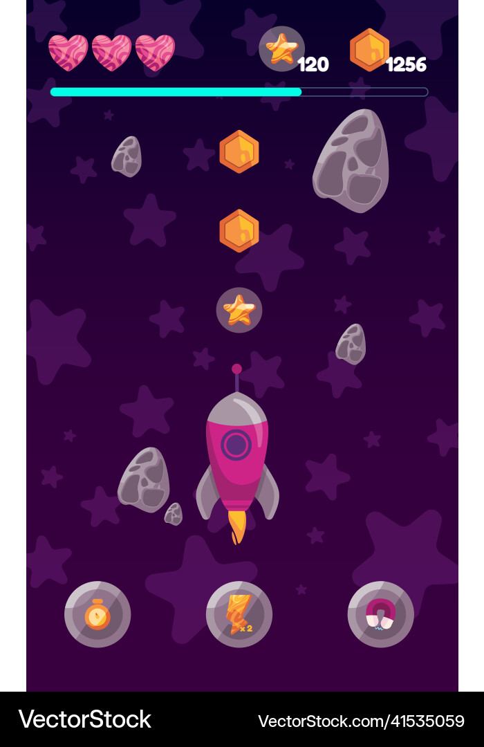 Space rocket shooting meteor user interface design Space rocket shooting meteor user interface design vector image