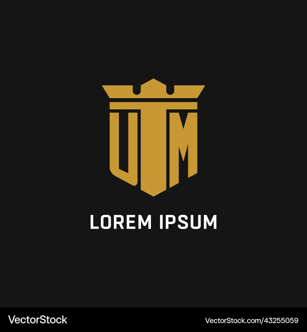 Um initial logo with shield and crown style Vector Image