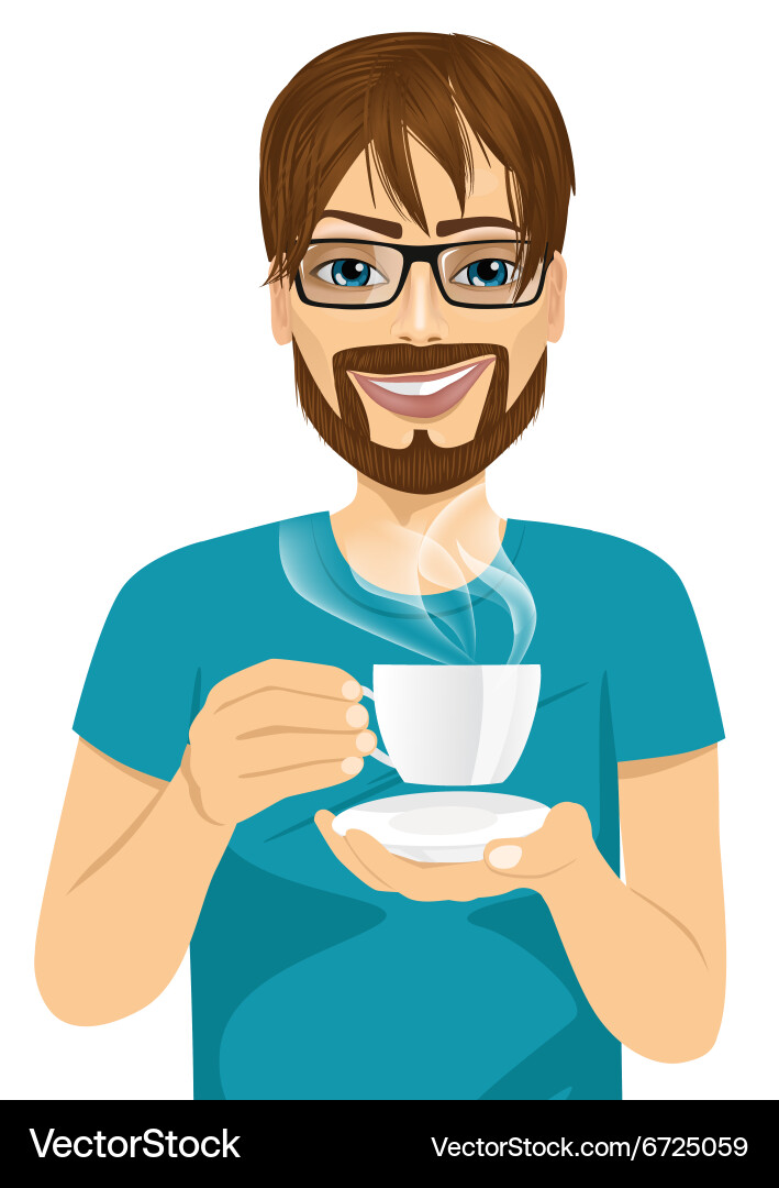 Young man drinking hot coffee or tea Royalty Free Vector