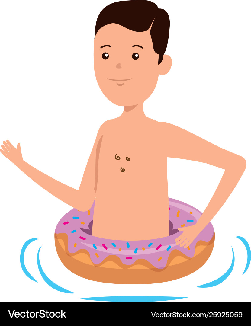 Young man with donut float character vector image