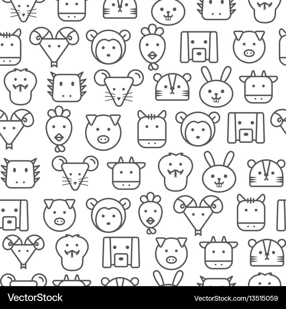 Zodiac Animal Line Icons - Seamless Pattern vector image