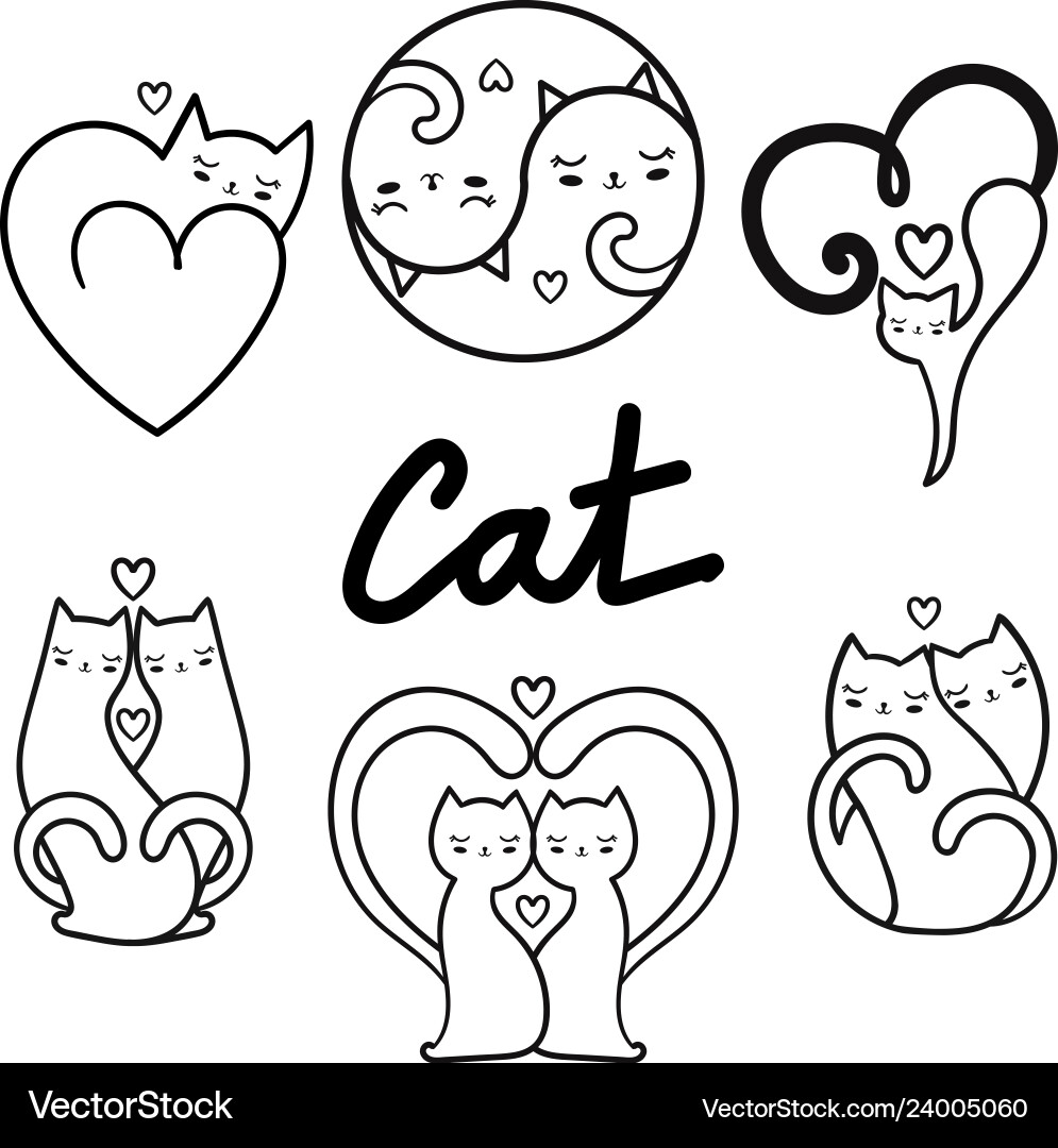 Cats set black and white Cats set black and white Vector Image