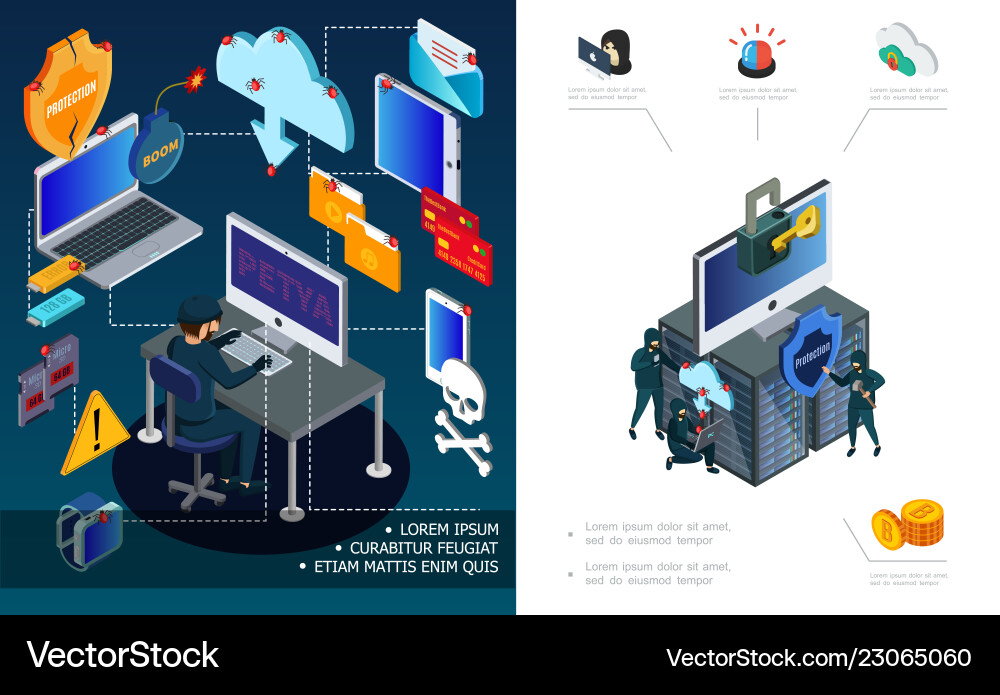 Hacker activity and internet security concept vector image