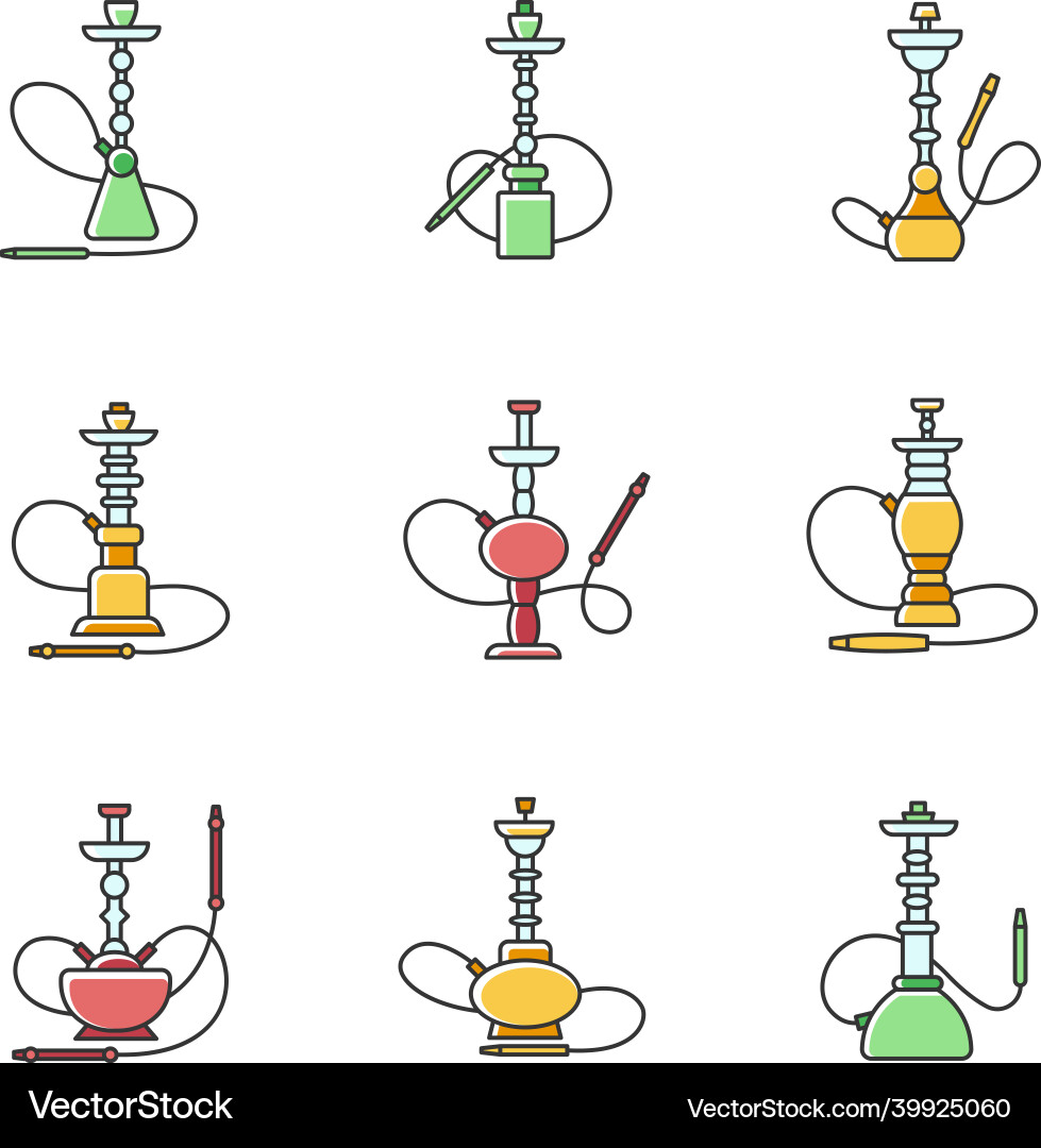 Hookah rgb color icons set custom object sheesha Vector Image
