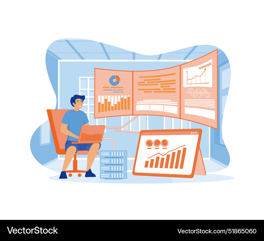 Man working in data center room hosting server vector image