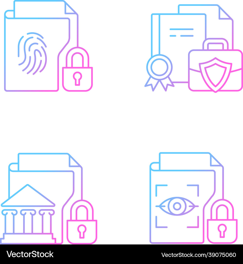 Personal sensitive data gradient linear icons set vector image
