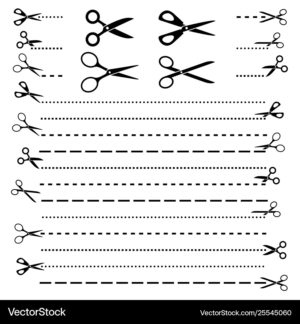 Scissors Cut Lines - Isolated Icon Set vector image