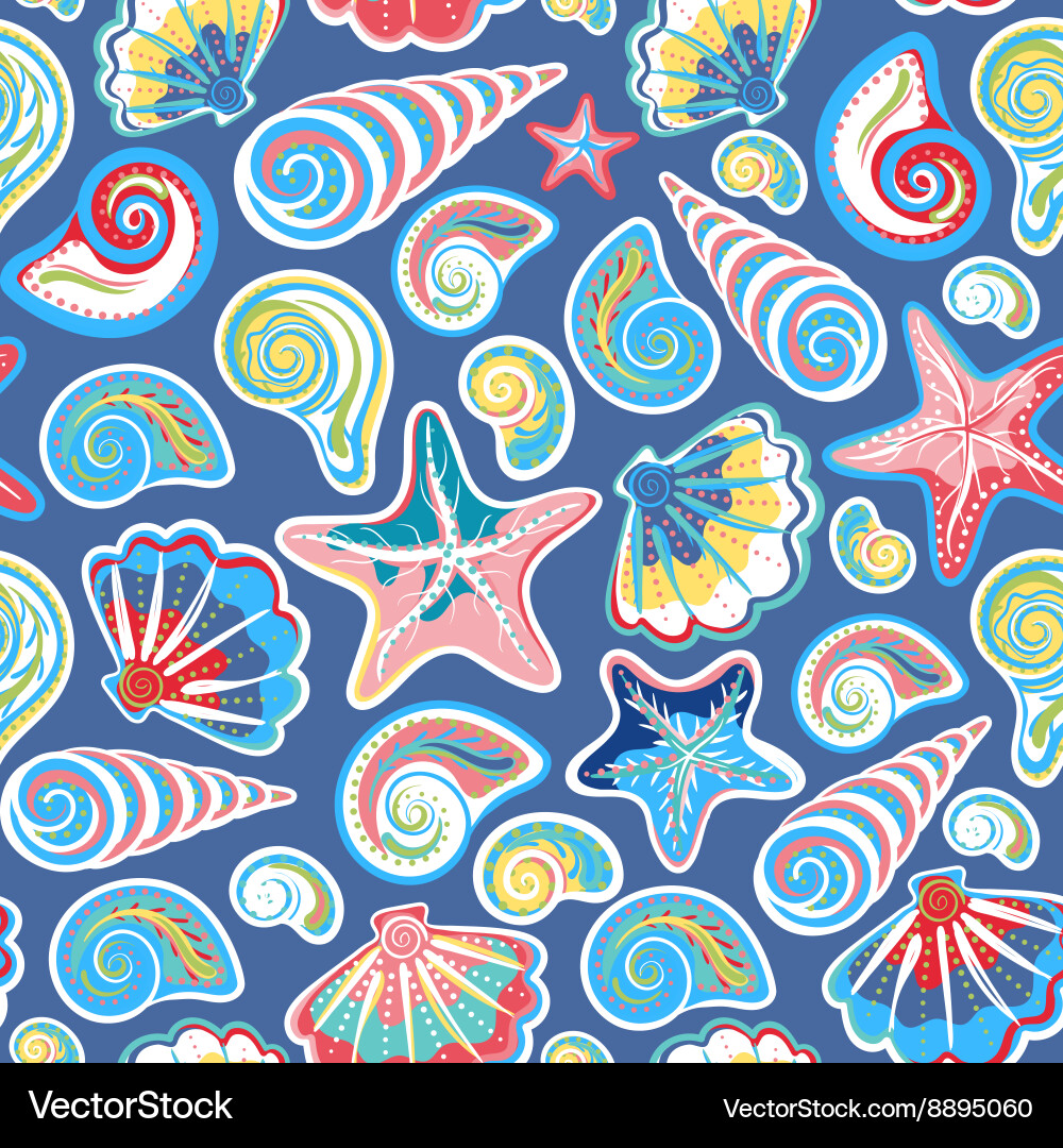 Seamless pattern with sea shells and starfish vector image