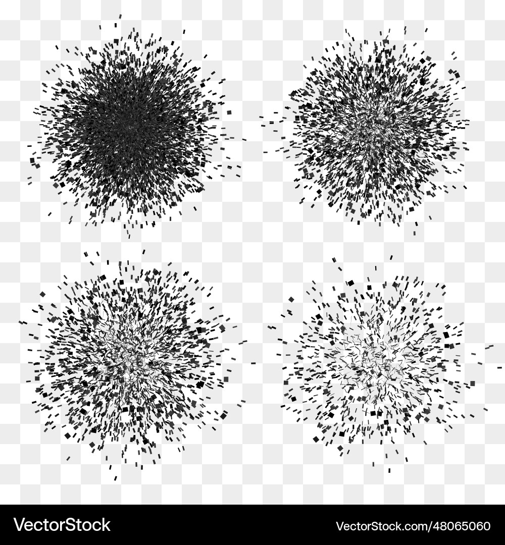 Set of exploded particles in black Set of exploded particles in black vector image