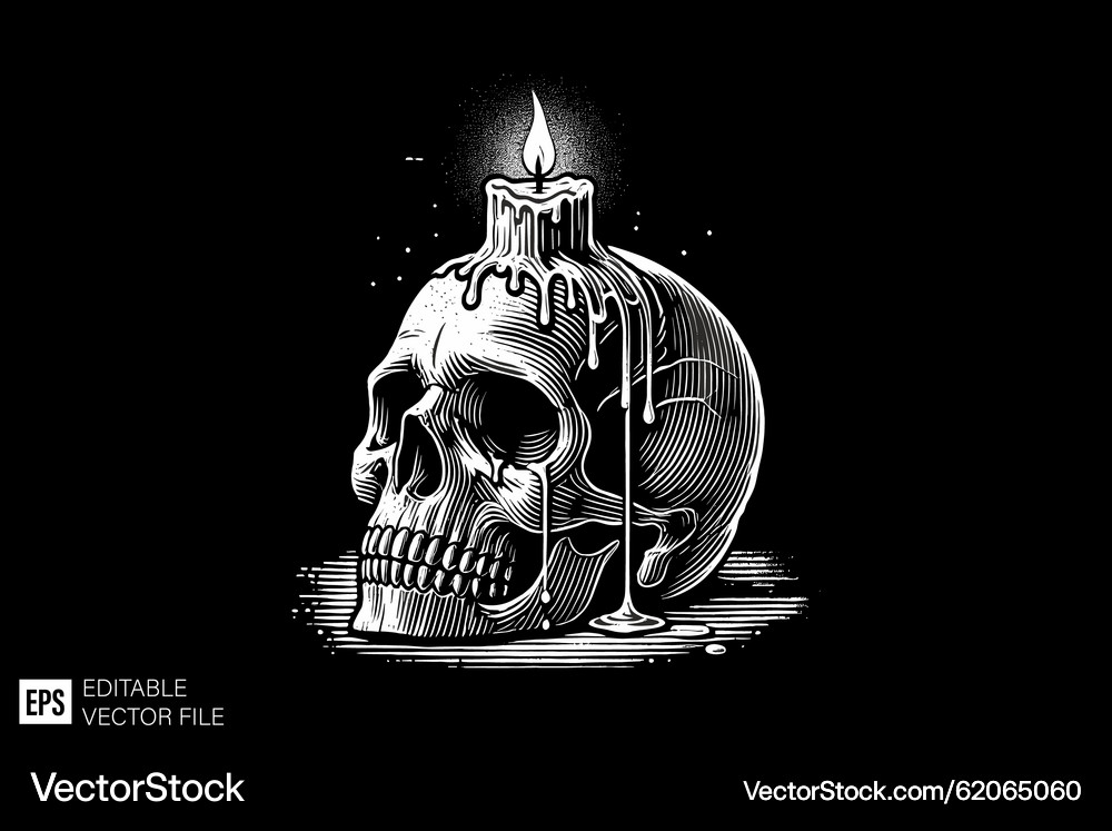 Skull with Melting Candle - Dark Art – Royalty-Free Vector