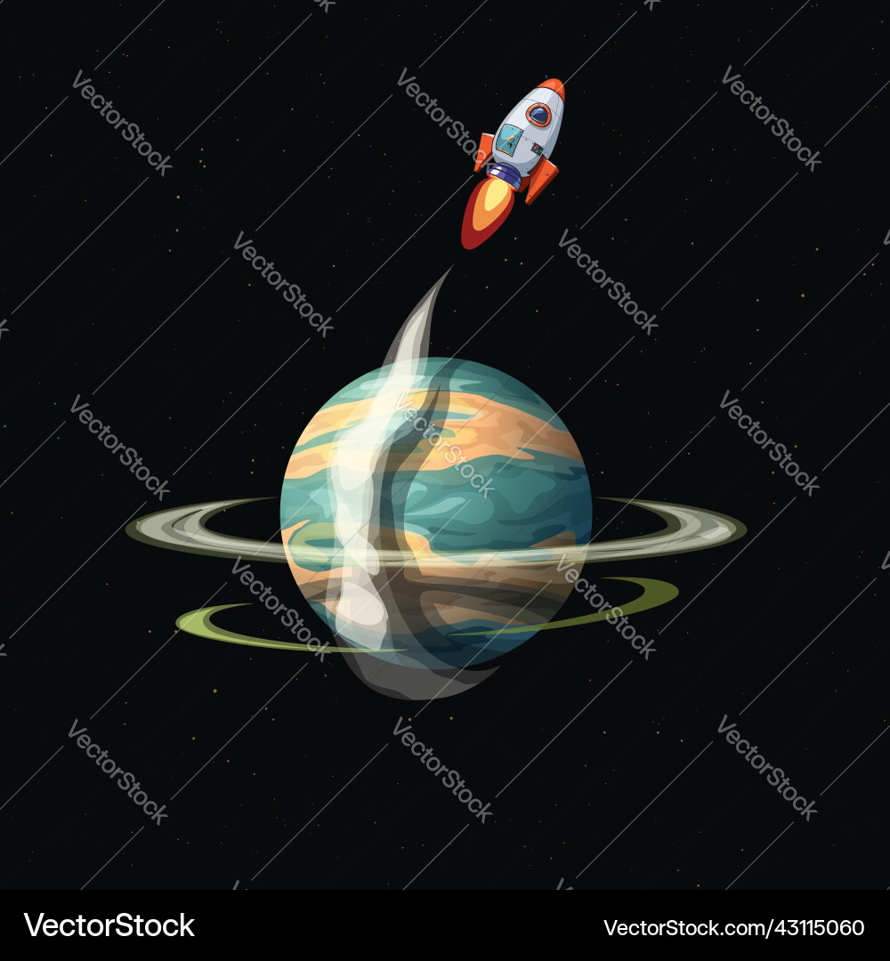 Space craft flying out orbit to vector image