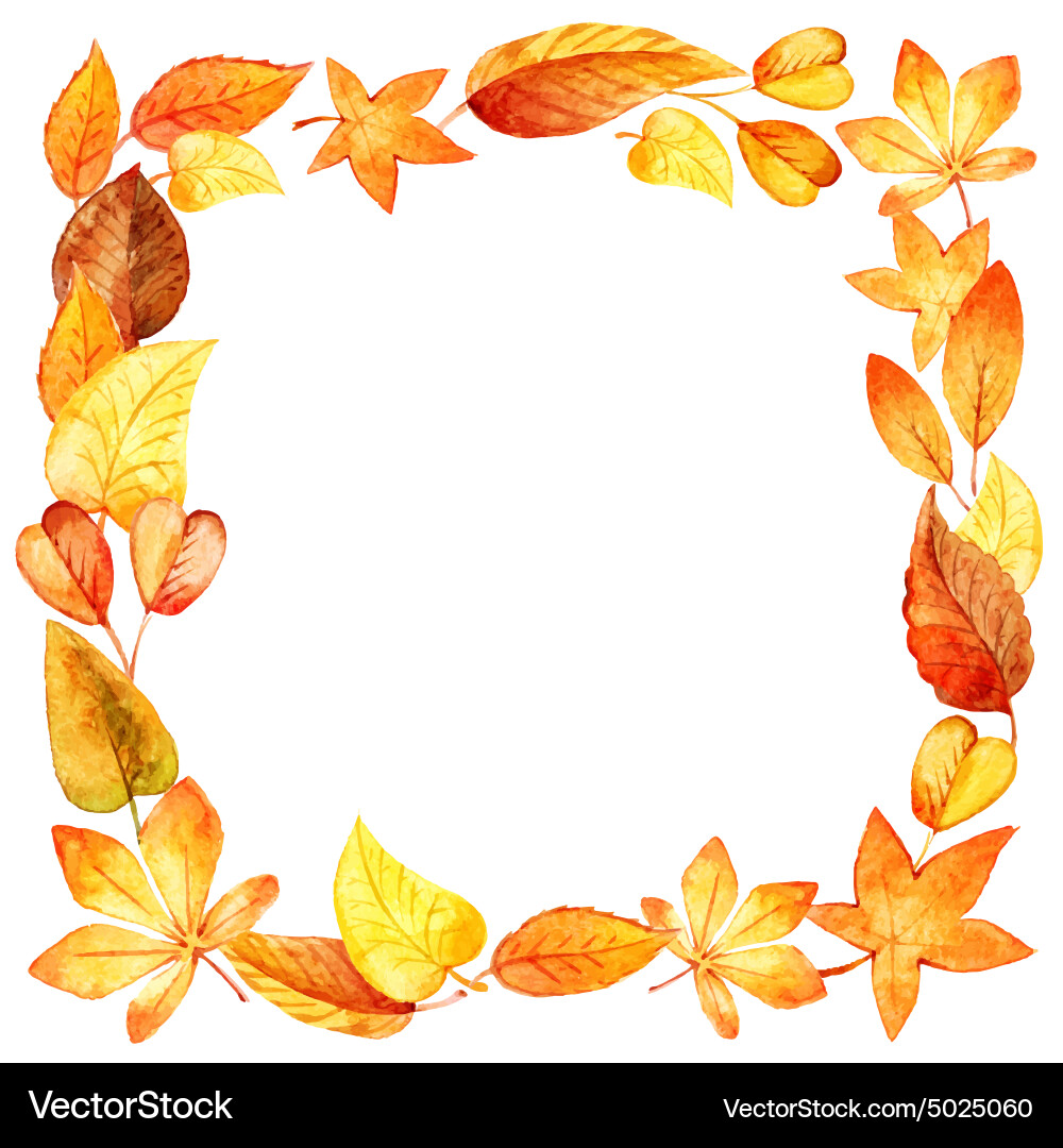 Watercolor Autumn Leaf Frame Vector Image