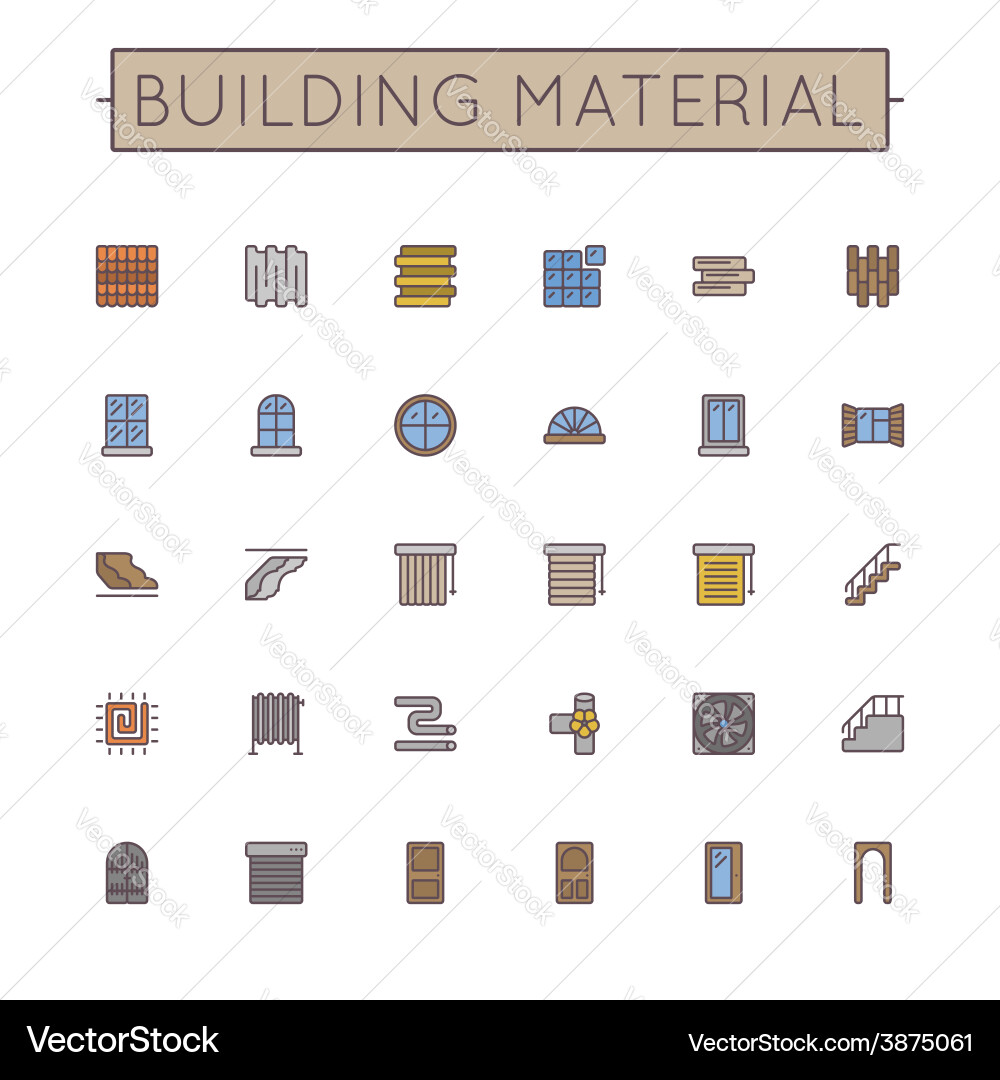 Building Material Line Icons Set vector image