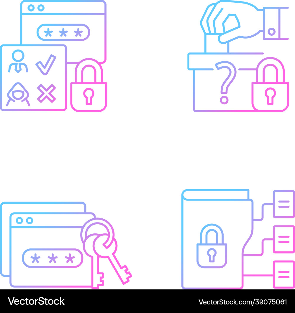 Data sensitivity gradient linear icons set Vector Image