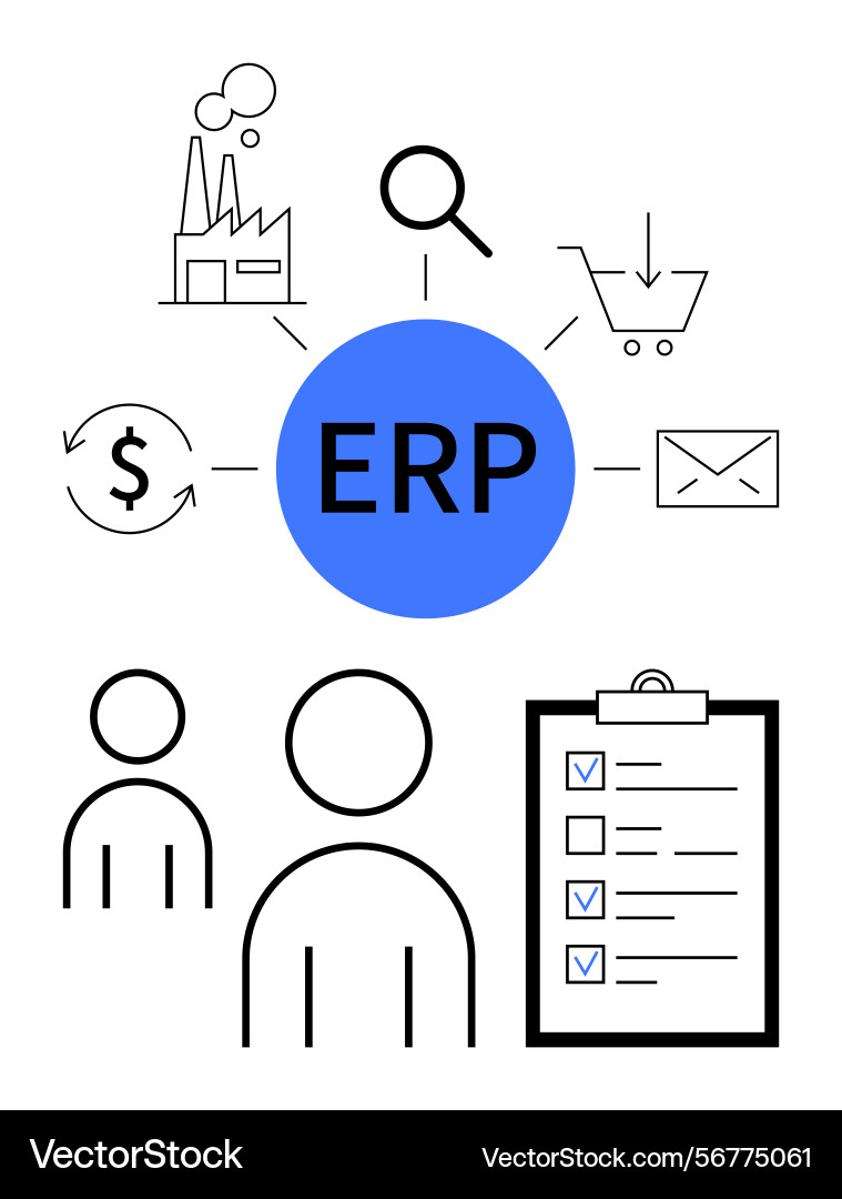 Erp system elements with icons representing Erp system elements with icons representing vector image
