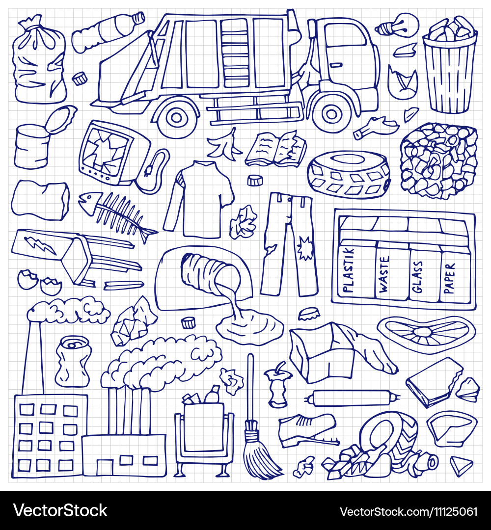 Garbage doodle set vector image