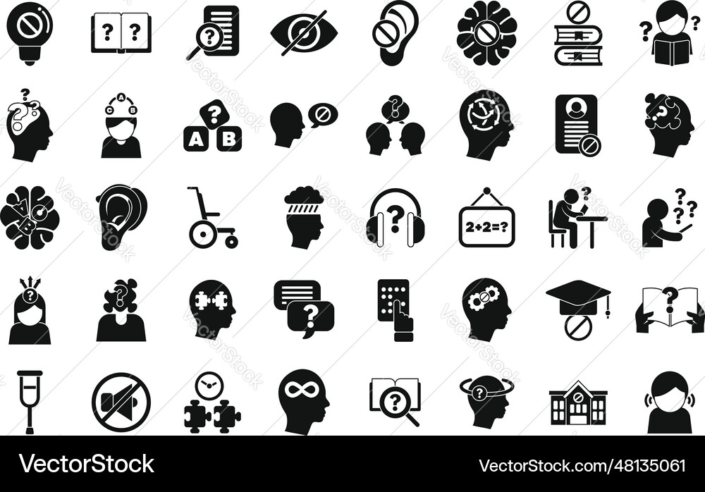 Learning disability icons set simple vector image