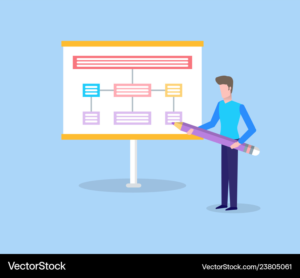 Man with pencil showing scheme on panel Man with pencil showing scheme on panel vector image