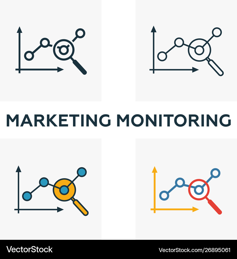 Marketing monitoring icon set four elements Vector Image
