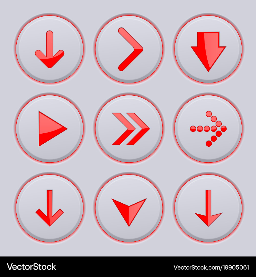 Red arrows on gray buttons 3d icons set Vector Image