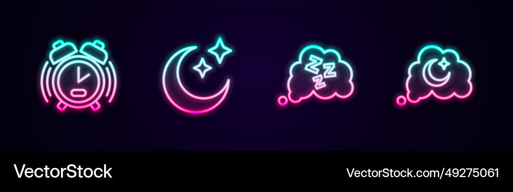 Set line alarm clock moon and stars sleepy Vector Image