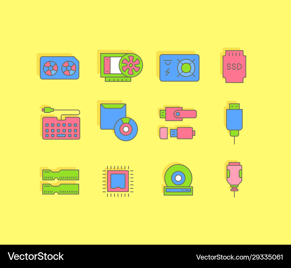 Set simple line icons upgrading computer Set simple line icons upgrading computer vector image