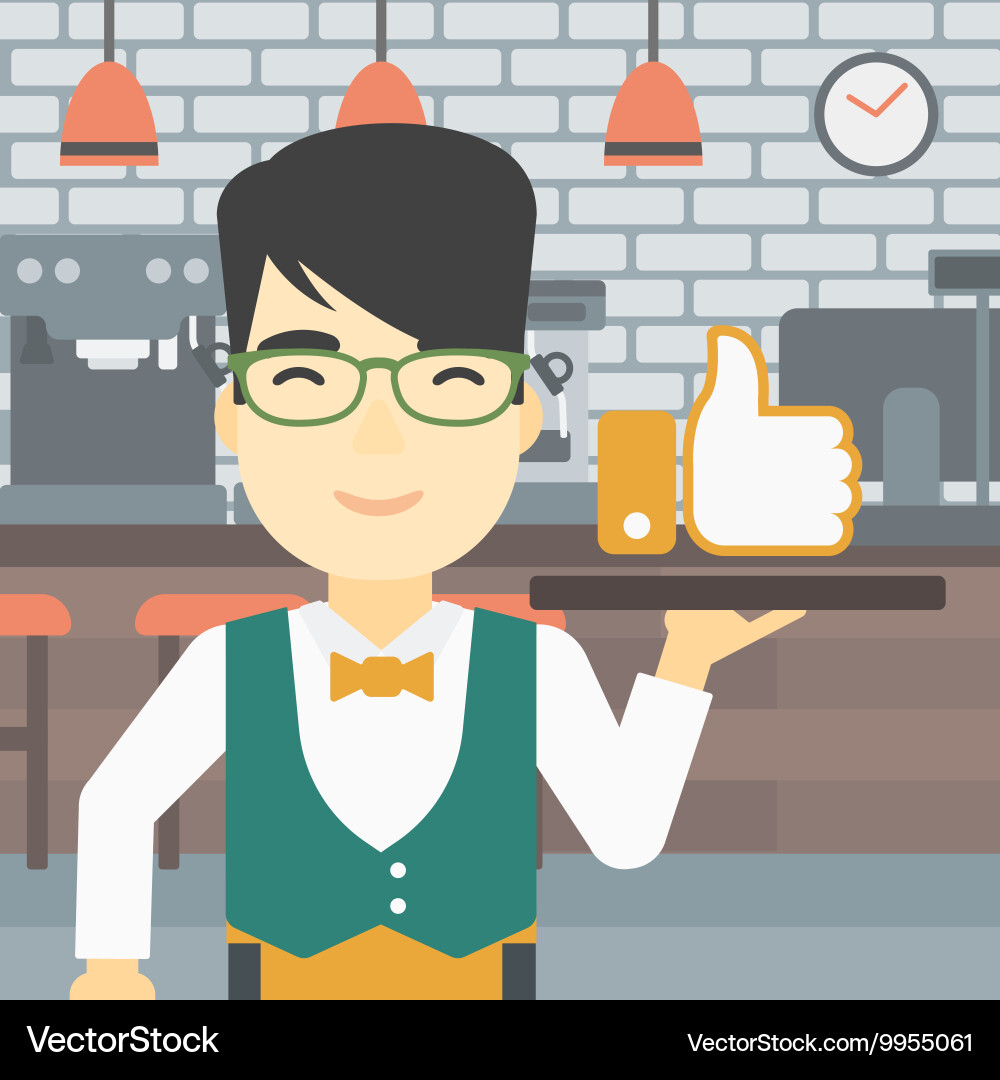 Waiter with like button Vector Image