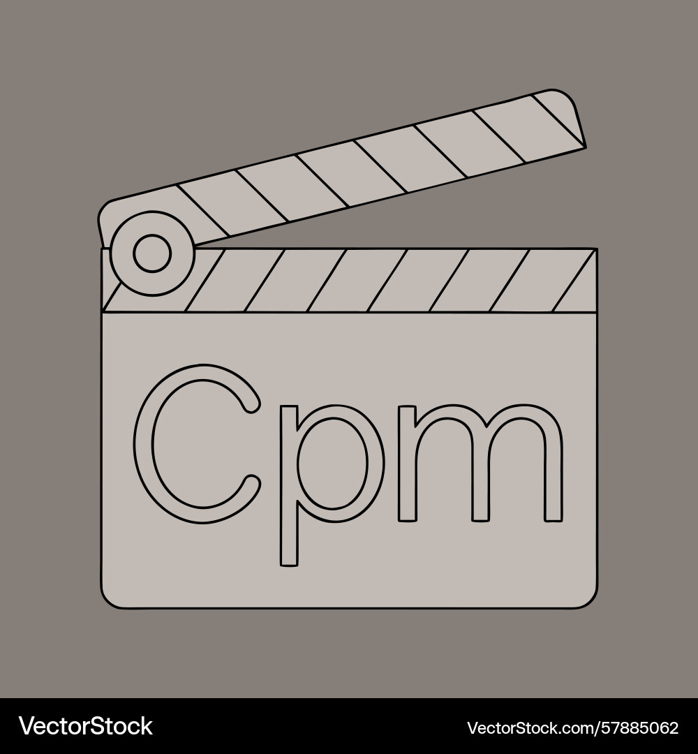 Black and white of a clapperboard with c p m text Black and white of a clapperboard with c p m text Vector Image