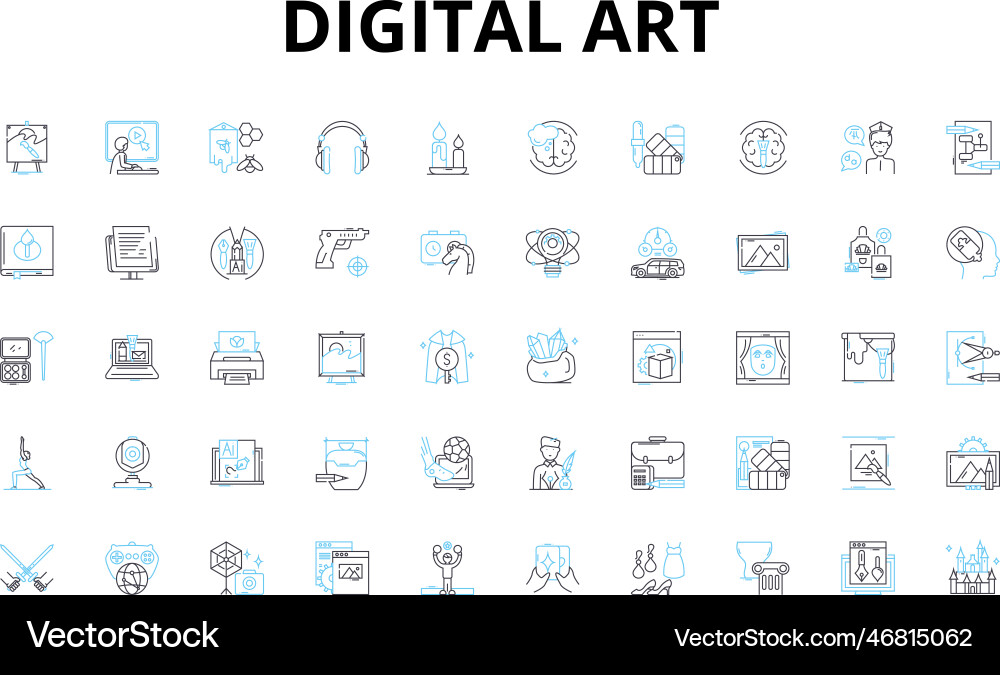 Digital art linear icons set pixels Vector Image