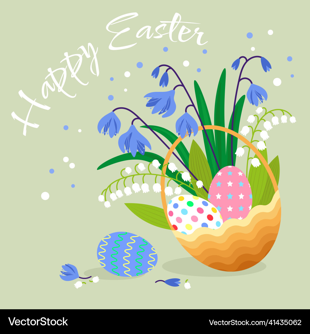 Easter Floral Basket Card Vector Image