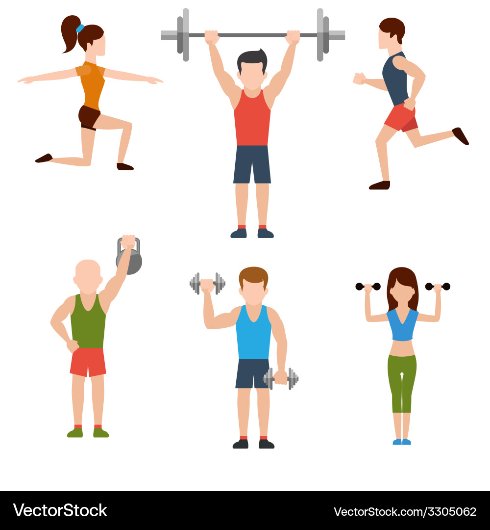 Exercises with weights and warm-up icons Vector Image