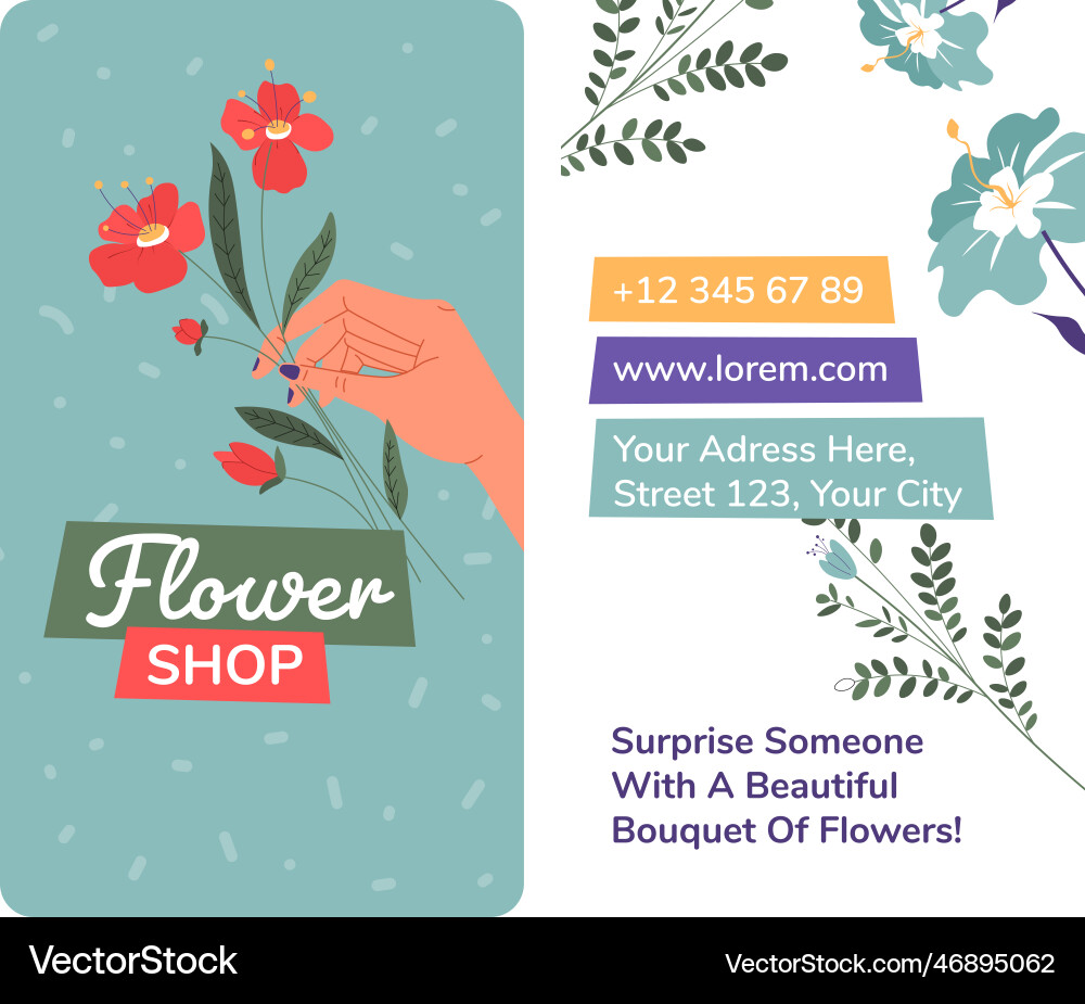 Flower shop business card with information Flower shop business card with information vector image