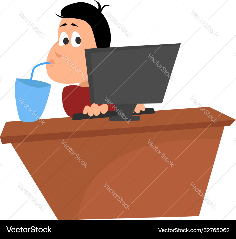 Man working on computer white background vector image