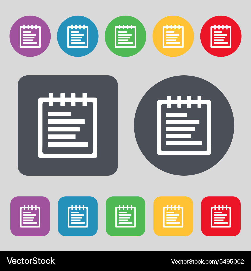 Notepad icon sign a set of 12 colored buttons flat vector image