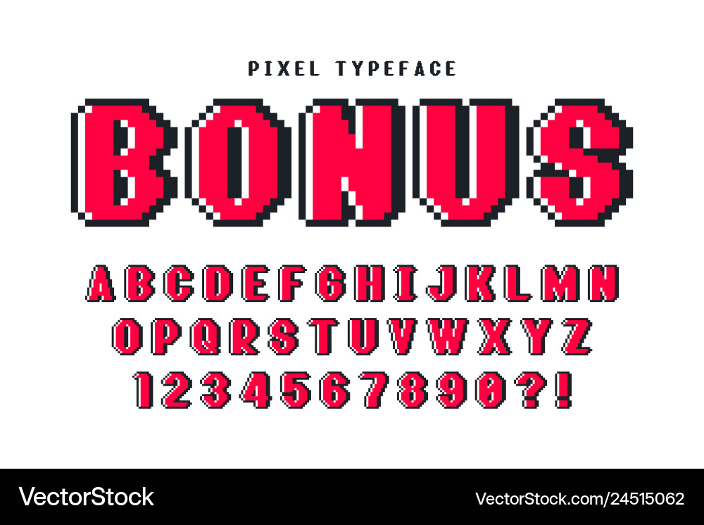 Pixel font design stylized like in 8-bit Pixel font design stylized like in 8-bit vector image
